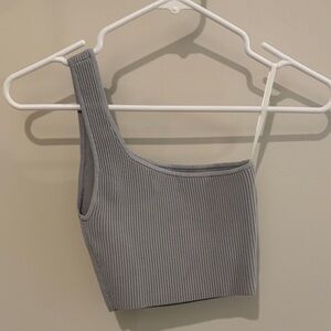 Aritzia Ribbed One-Shoulder Crop Top in Blue/Gray